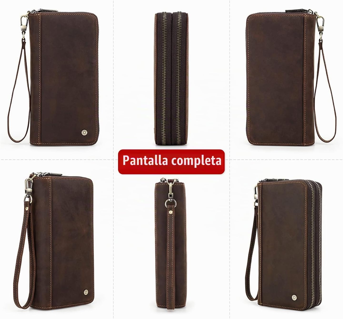 Cartera de cuero genuino de grano superior con correa de muñeca par...