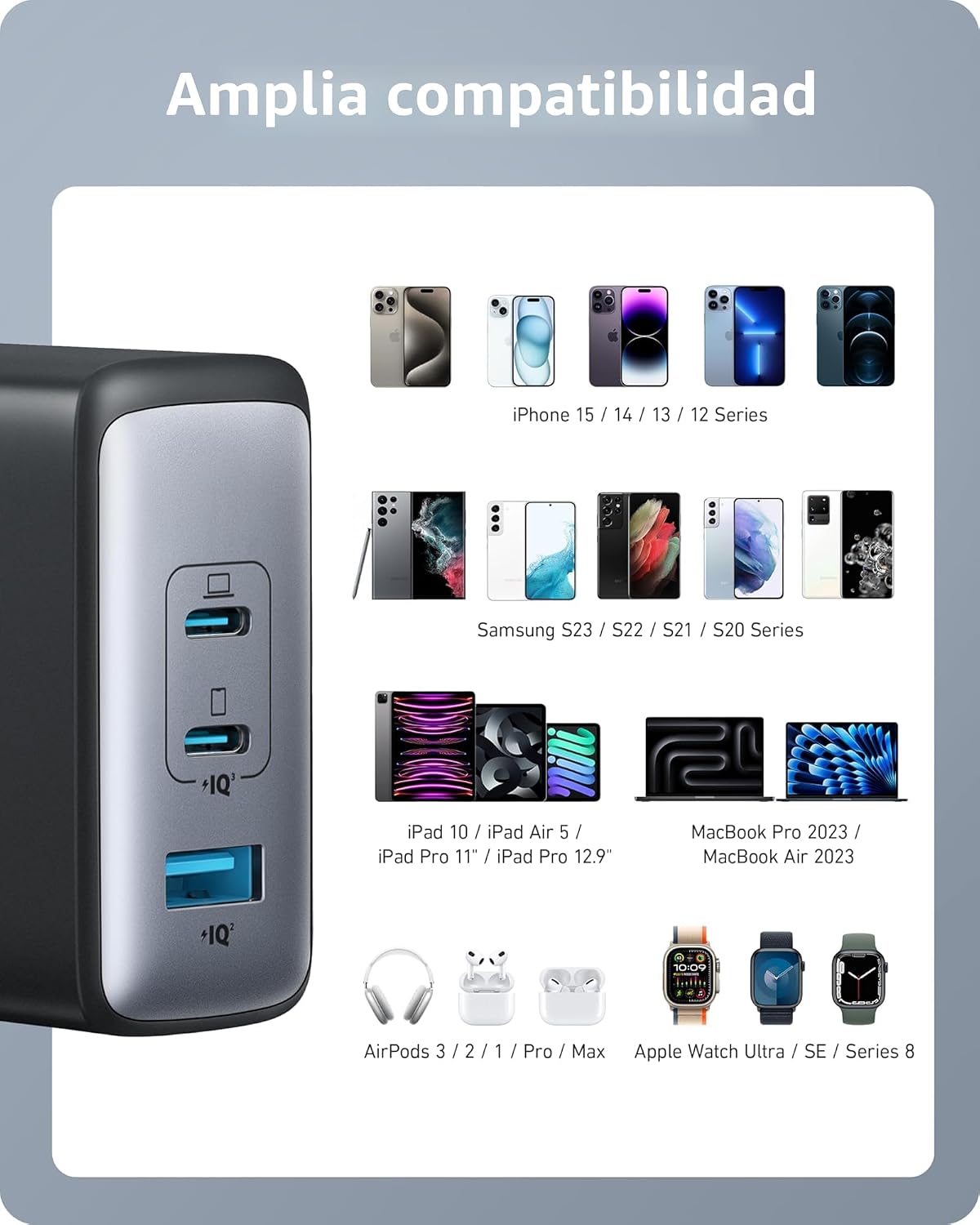 Anker Cargador Nano 100W para MacBook, bloque compacto rápido del c...
