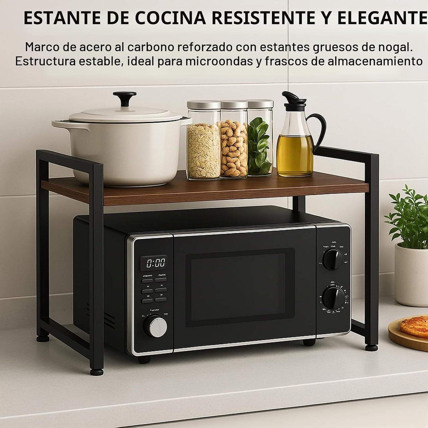 Soporte de microondas resistente de 3 niveles, organizador de encim...