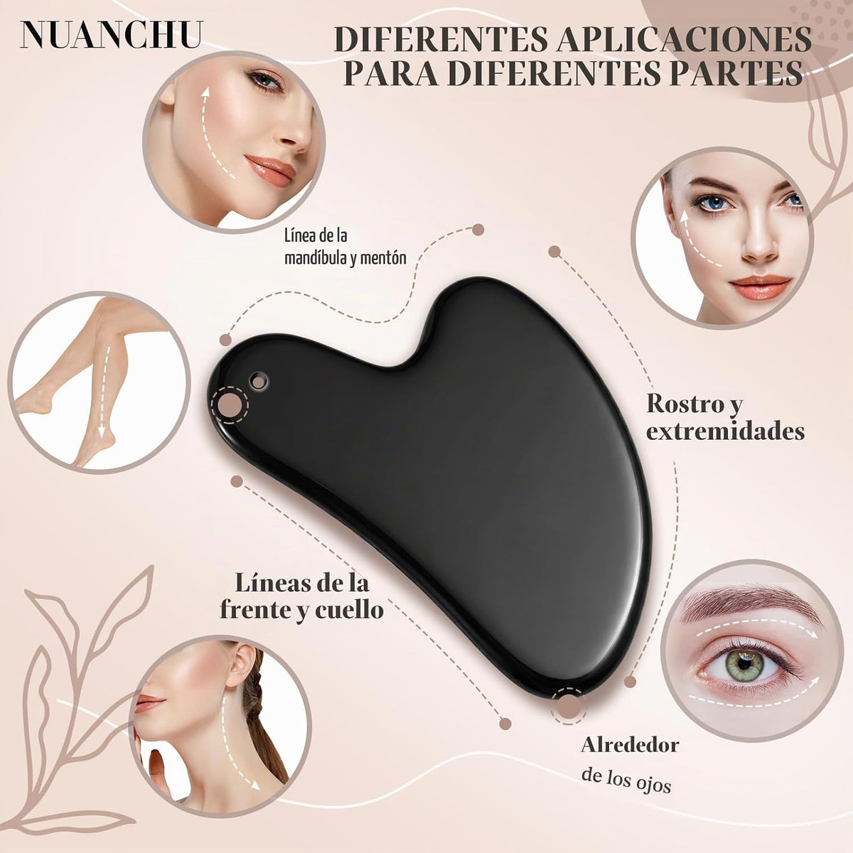 Nuanchu Herramienta facial Gua Sha de acero inoxidable 304, negro,...