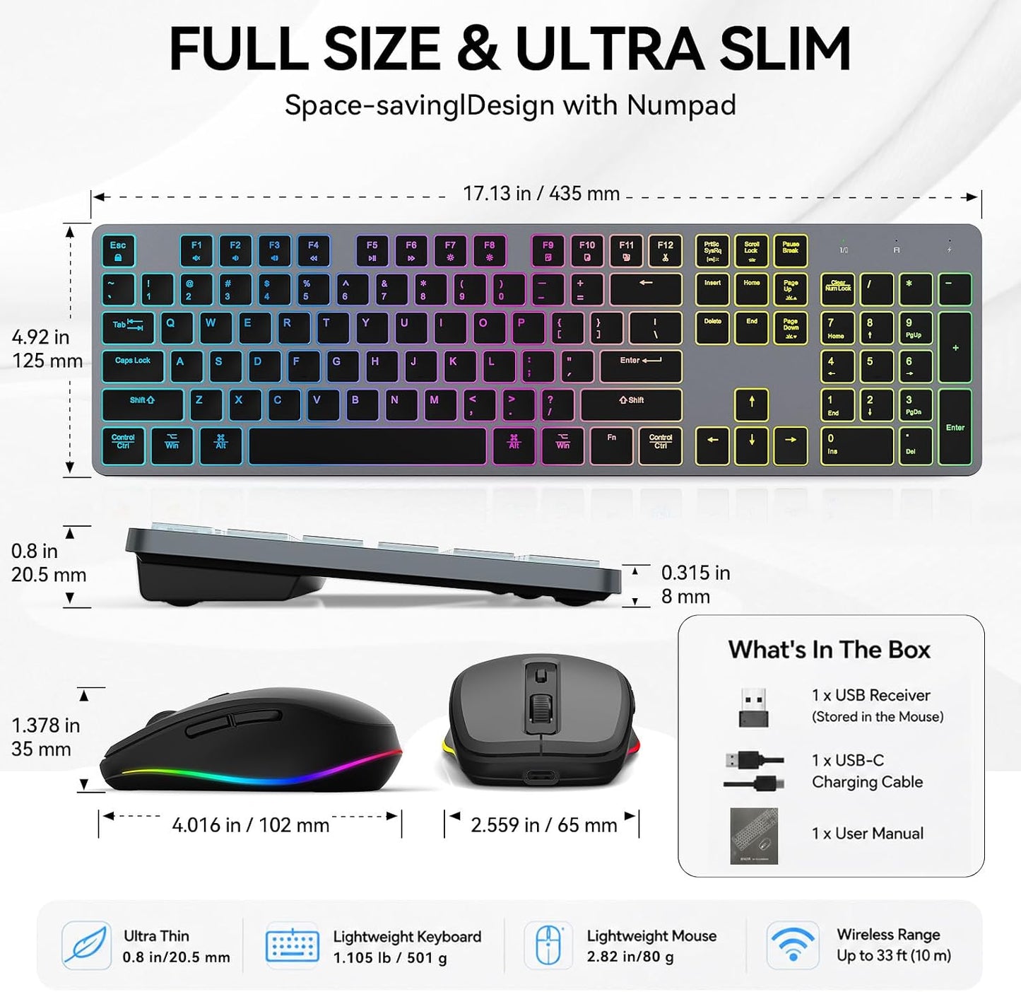 Teclado inalámbrico silencioso y mouse retroiluminado, combo de tec...
