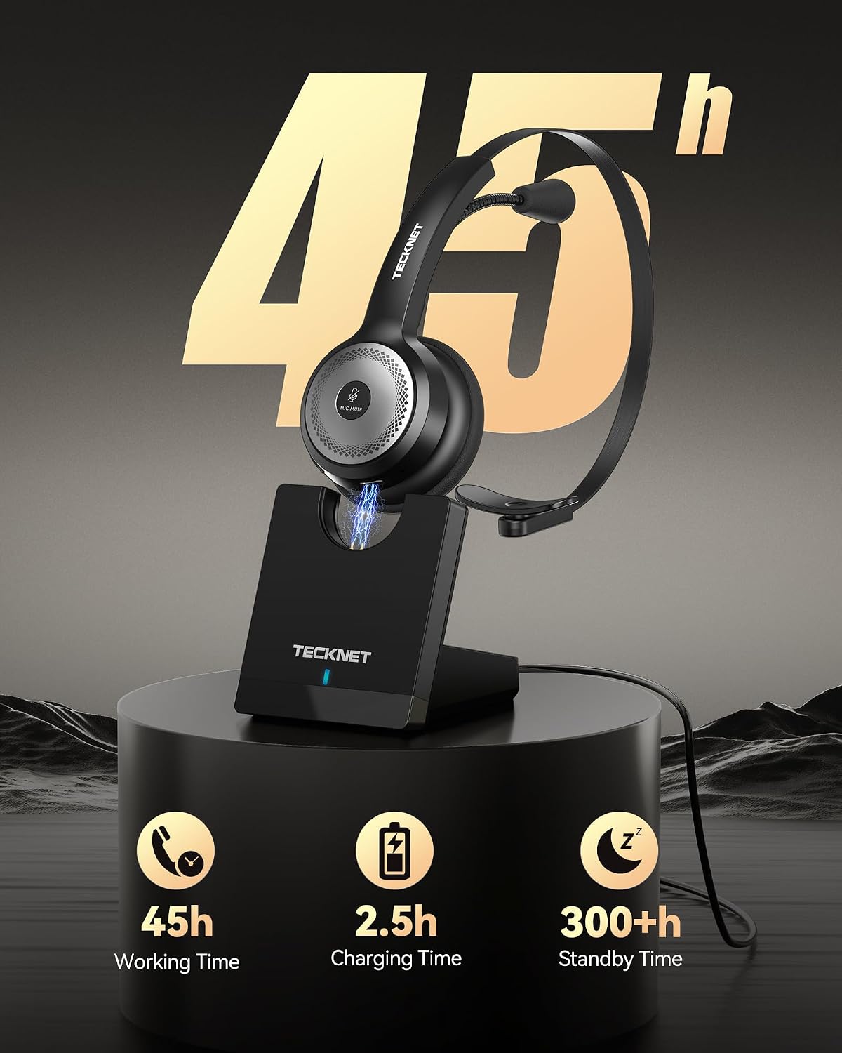 TECKNET Auriculares inalámbricos para trabajo Bluetooth con micrófo...