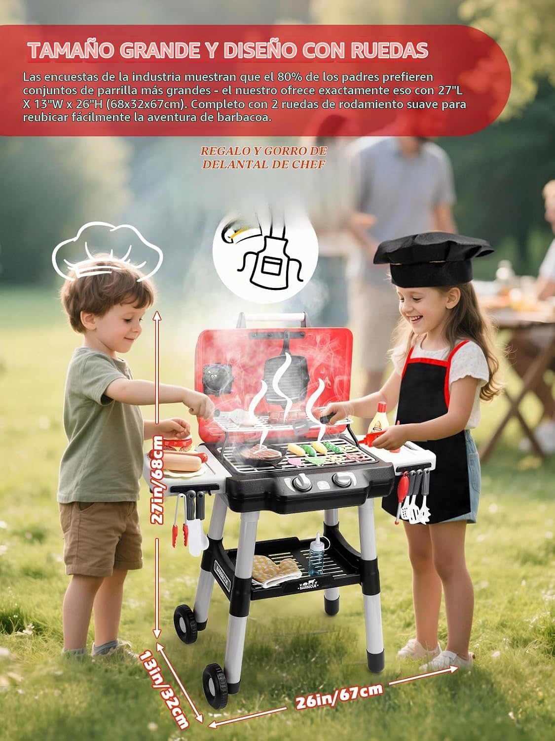 Juguete de cocina para niños, juego de parrilla para barbacoa, jugu...