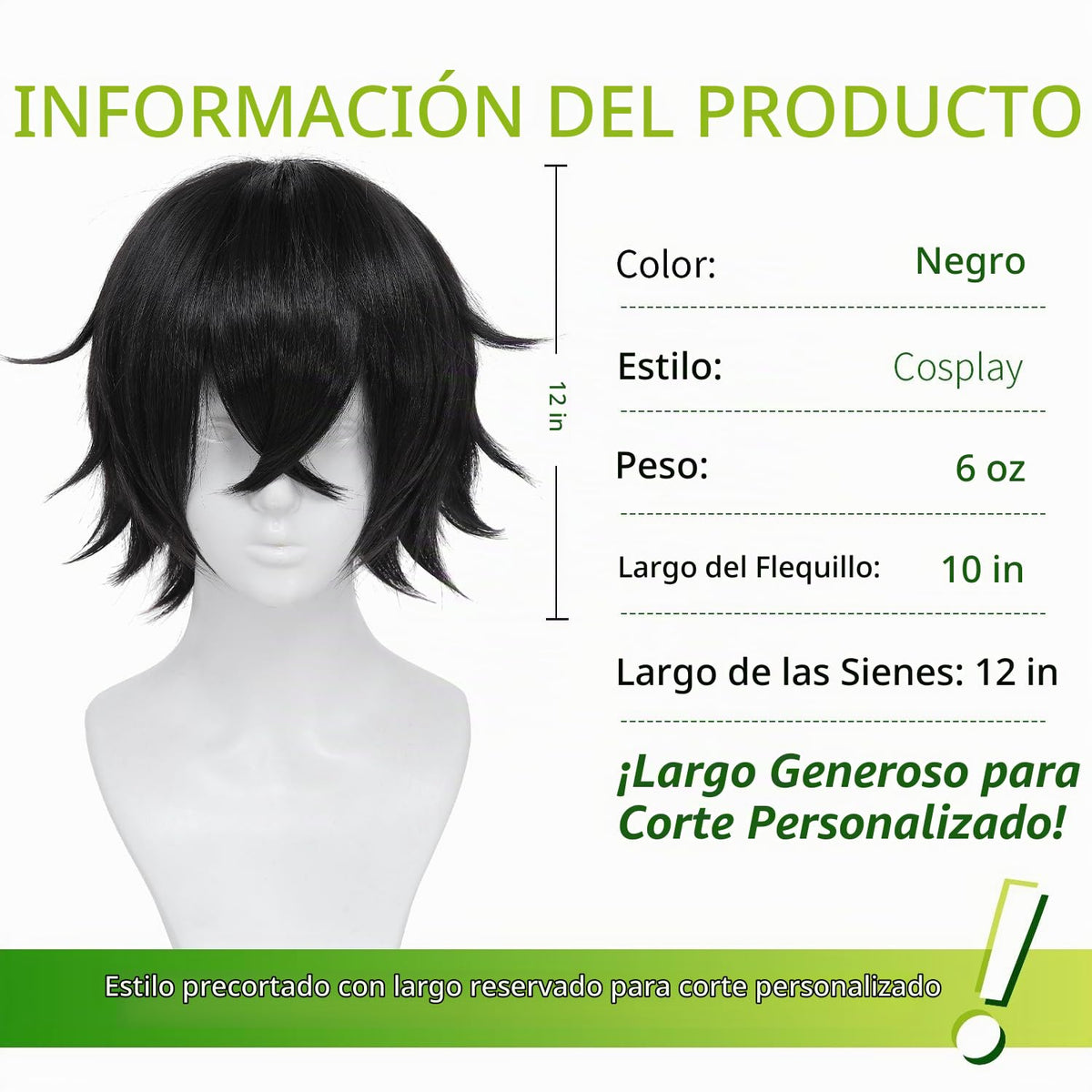 kelagoo Peluca negra de corte corto para hombres\/mujeres, peluca d...