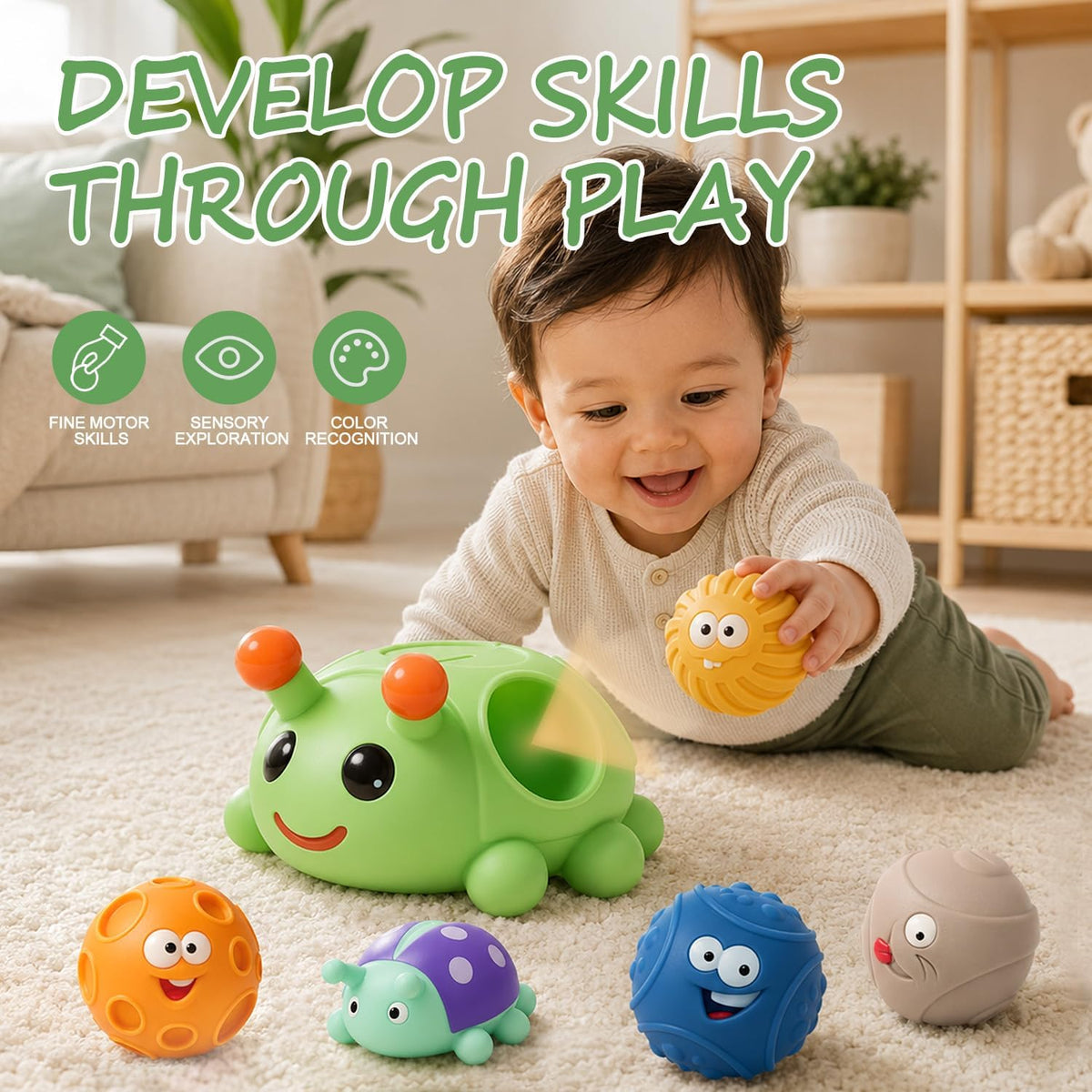 ROHSCE Juguetes sensoriales para bebés, pelotas Montessori para niñ...