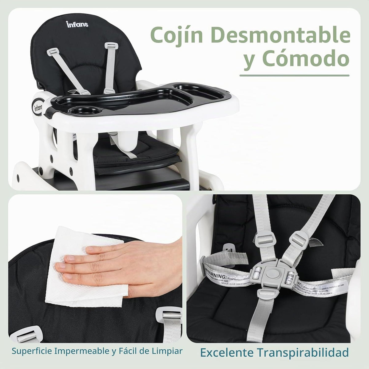 INFANS Silla alta 5 en 1 para bebé, juego de sillas convertibles pa...