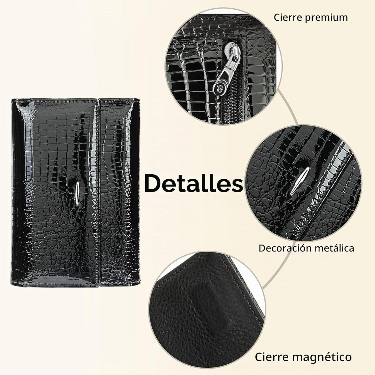 DAMAIKE Cartera de cuero encerado con aceite para mujer, cocodrilo...