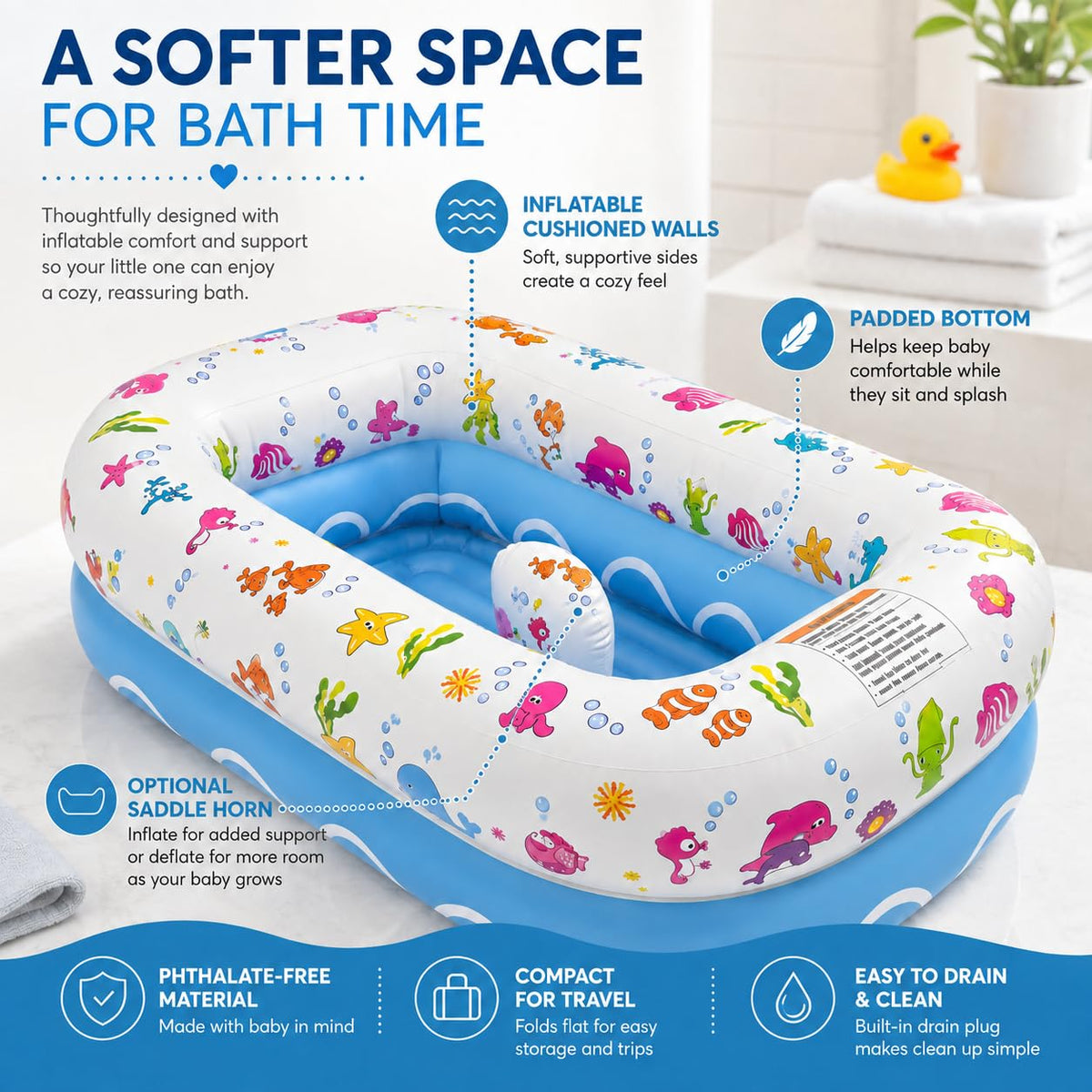 Mommy's Helper Bañera inflable para bebé, bañera portátil, edad...