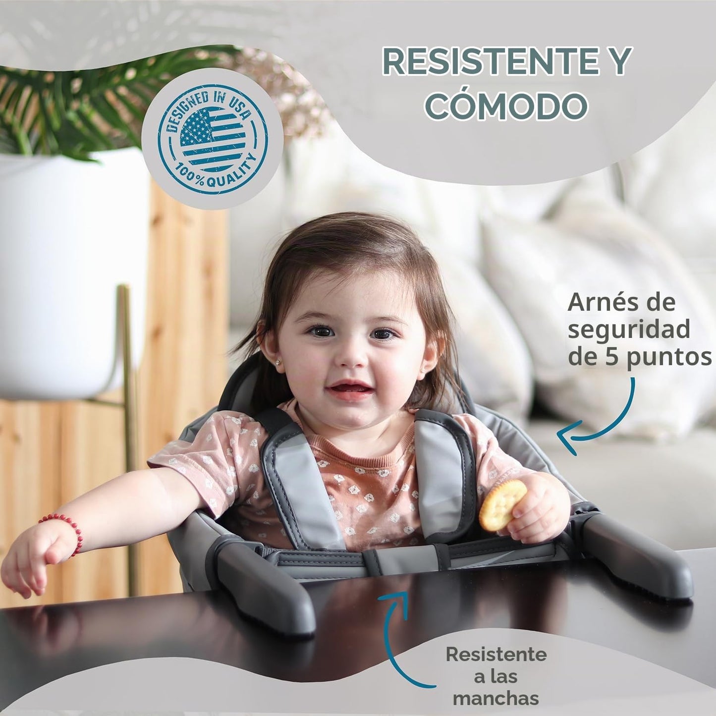 Elegante silla alta de cuero sintético con gancho para mesa, silla...