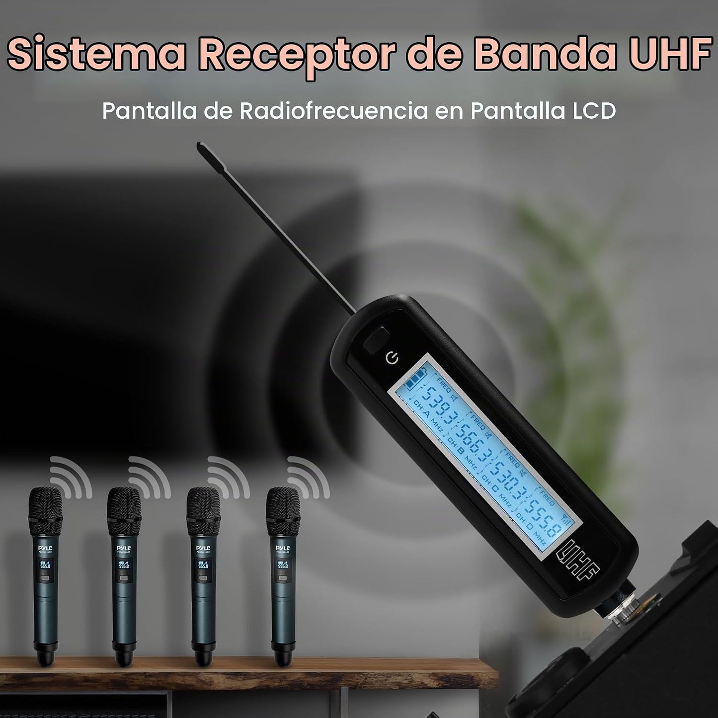 Pyle Sistema Portátil de Receptor de Banda UHF, Sistema de Micrófon...
