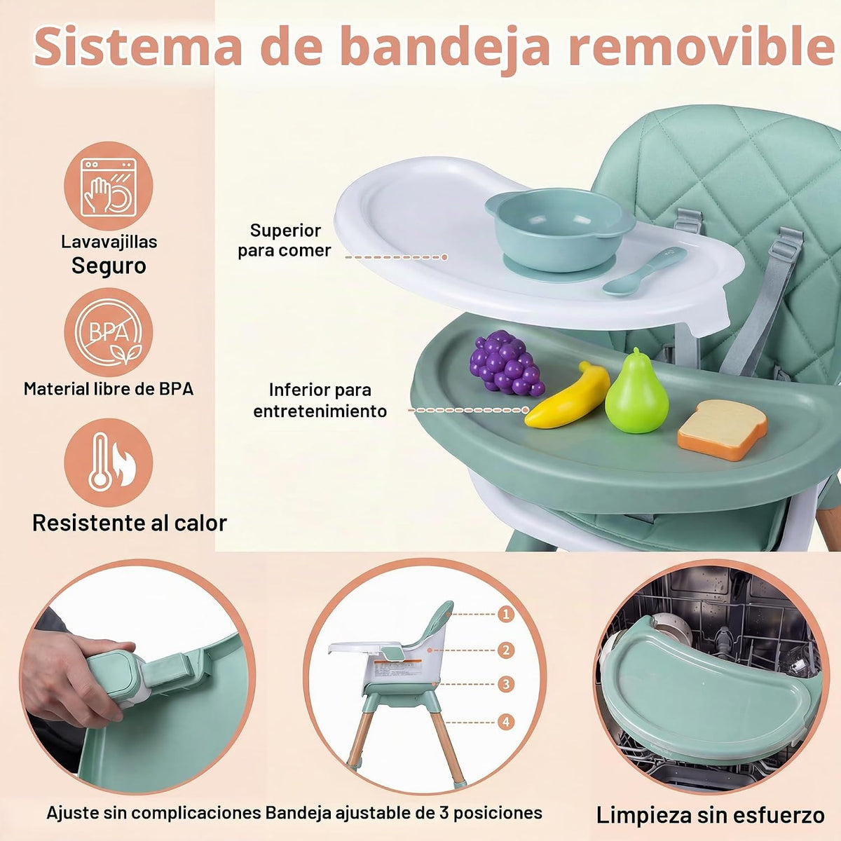 HONEY JOY Silla alta para bebé, silla alta de alimentación converti...