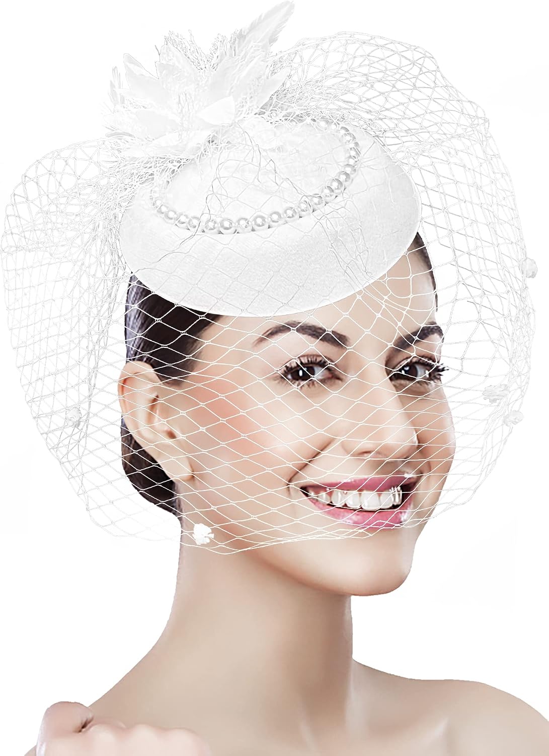 Sombrero pastillero con velo vintage para mujer, para fiesta de té,...