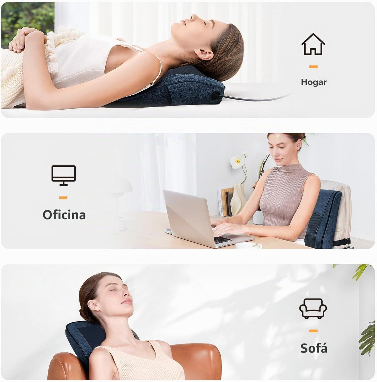 Boriwat Masajeador de cuello y espalda con calor, almohada de masaj...