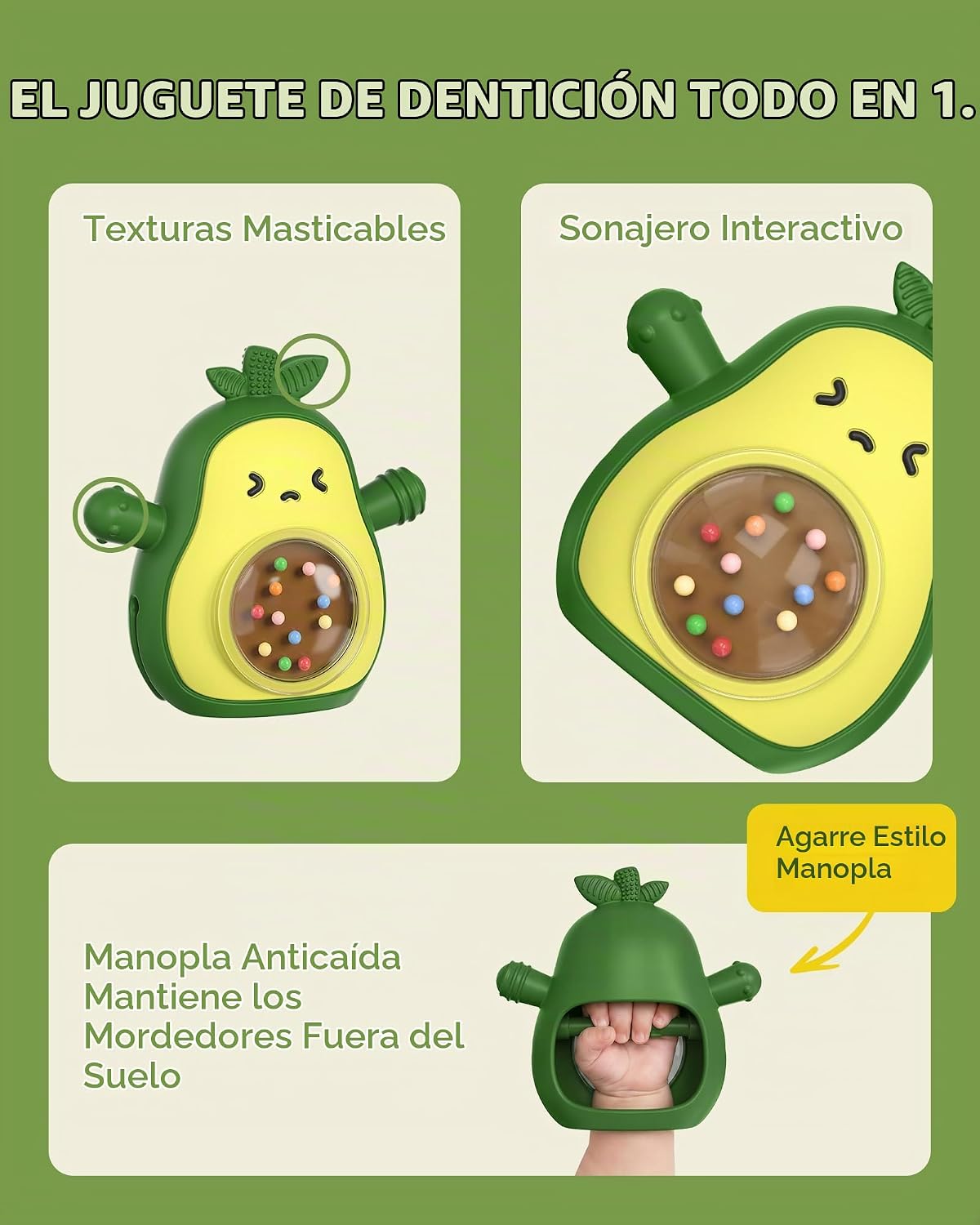 Infinno Juguete de dentición de silicona de aguacate con sonajero p...