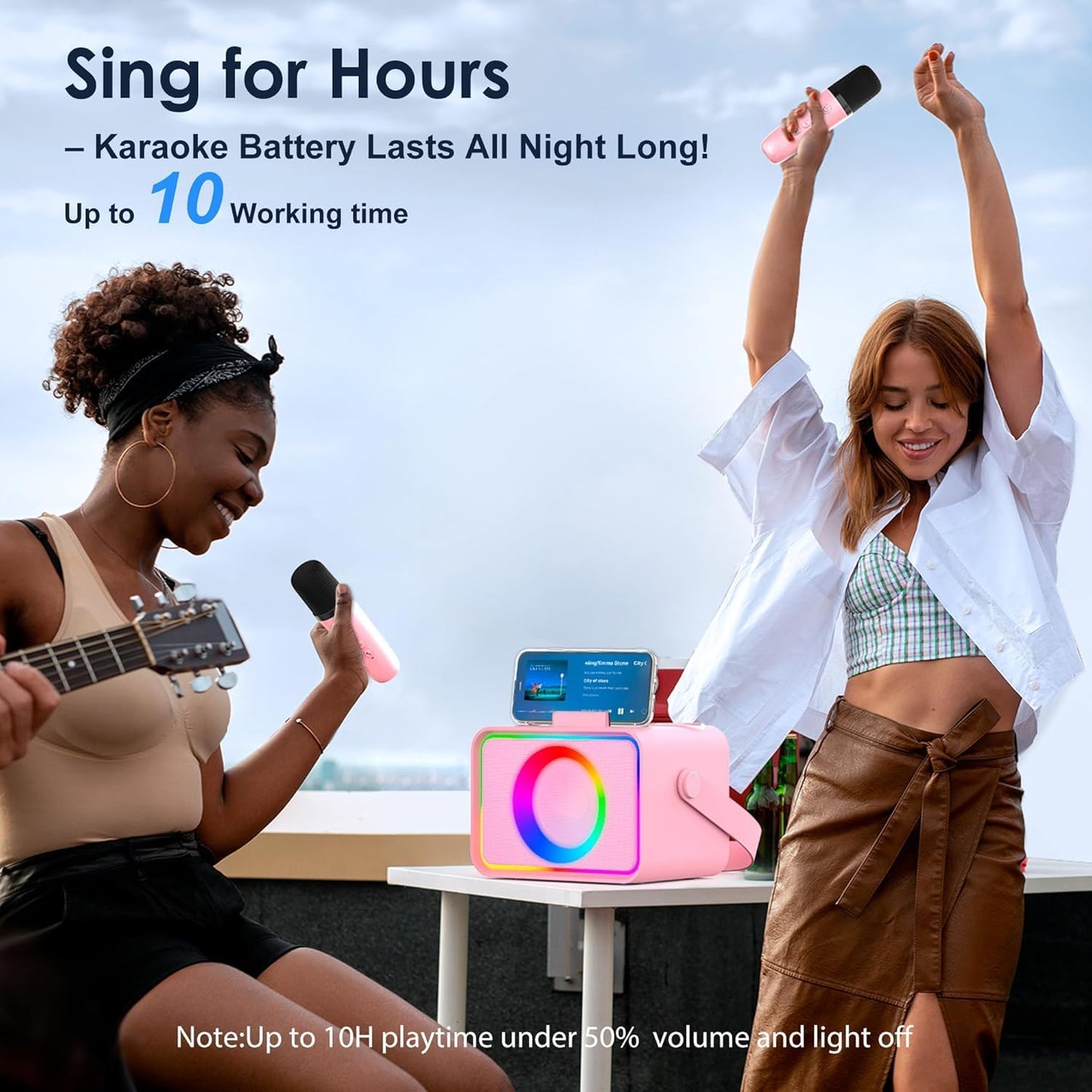 Máquina de karaoke, altavoz Bluetooth portátil con 2 micrófonos ina...
