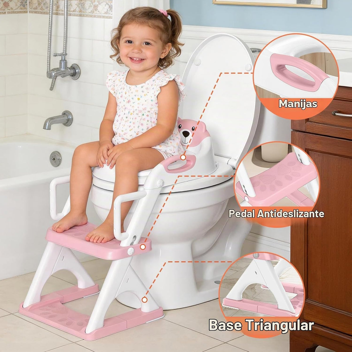Reposabrazos de seguridad mejorados para asiento de inodoro 2 en 1...