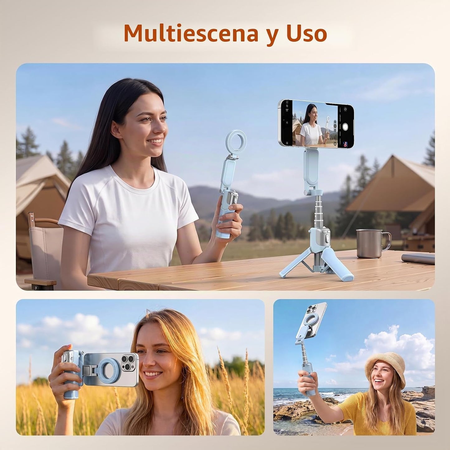 AMAZEAR Agarre para cámara de teléfono con trípode para selfie, acc...