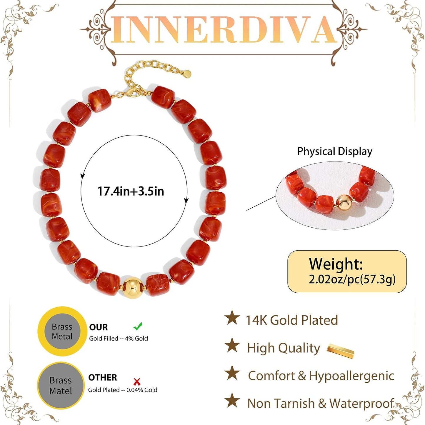 INNERDIVA Joyería de playa de verano, collar de cuentas gruesas par...
