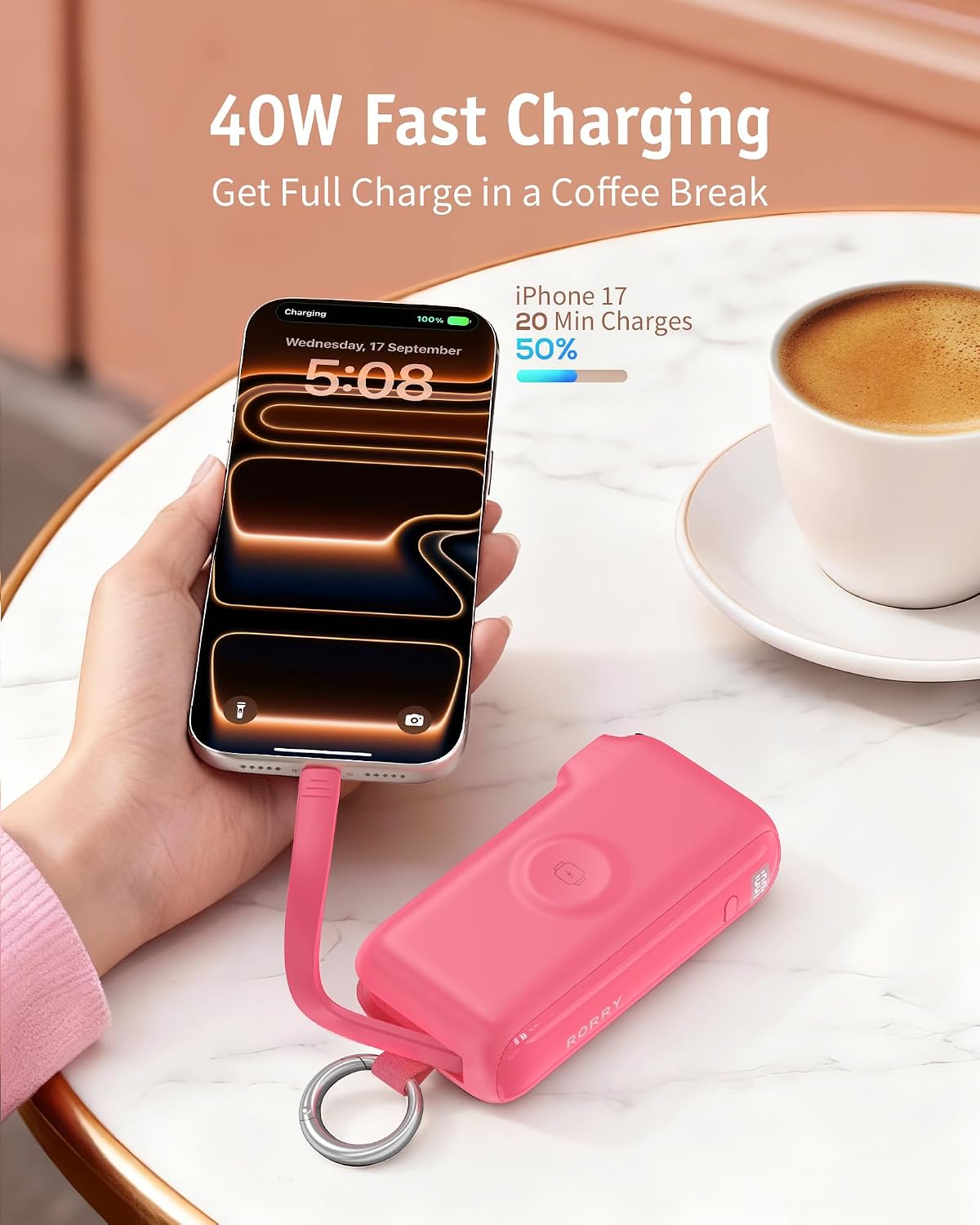 RORRY Cargador portátil de flujo 10000mAh 40W enchufe de pared Banc...