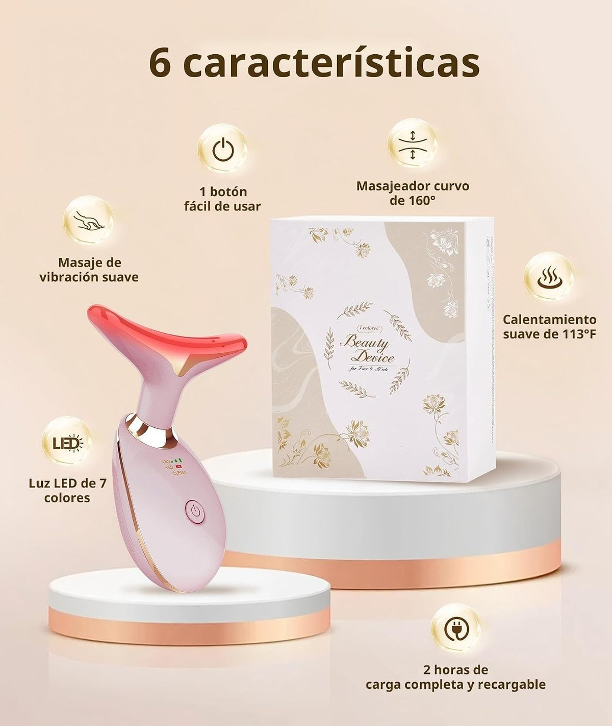 Jobazok Terapia de luz roja para cara y cuello, herramienta de masa...