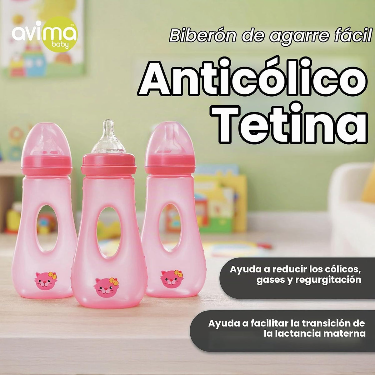 Avima Biberones de fácil agarre de 8 onzas con pezones de flujo med...