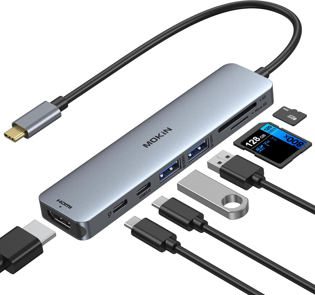 MOKiN Adaptador HDMI USB C Hub, dongle 7 en 1 con lector de tarjeta...
