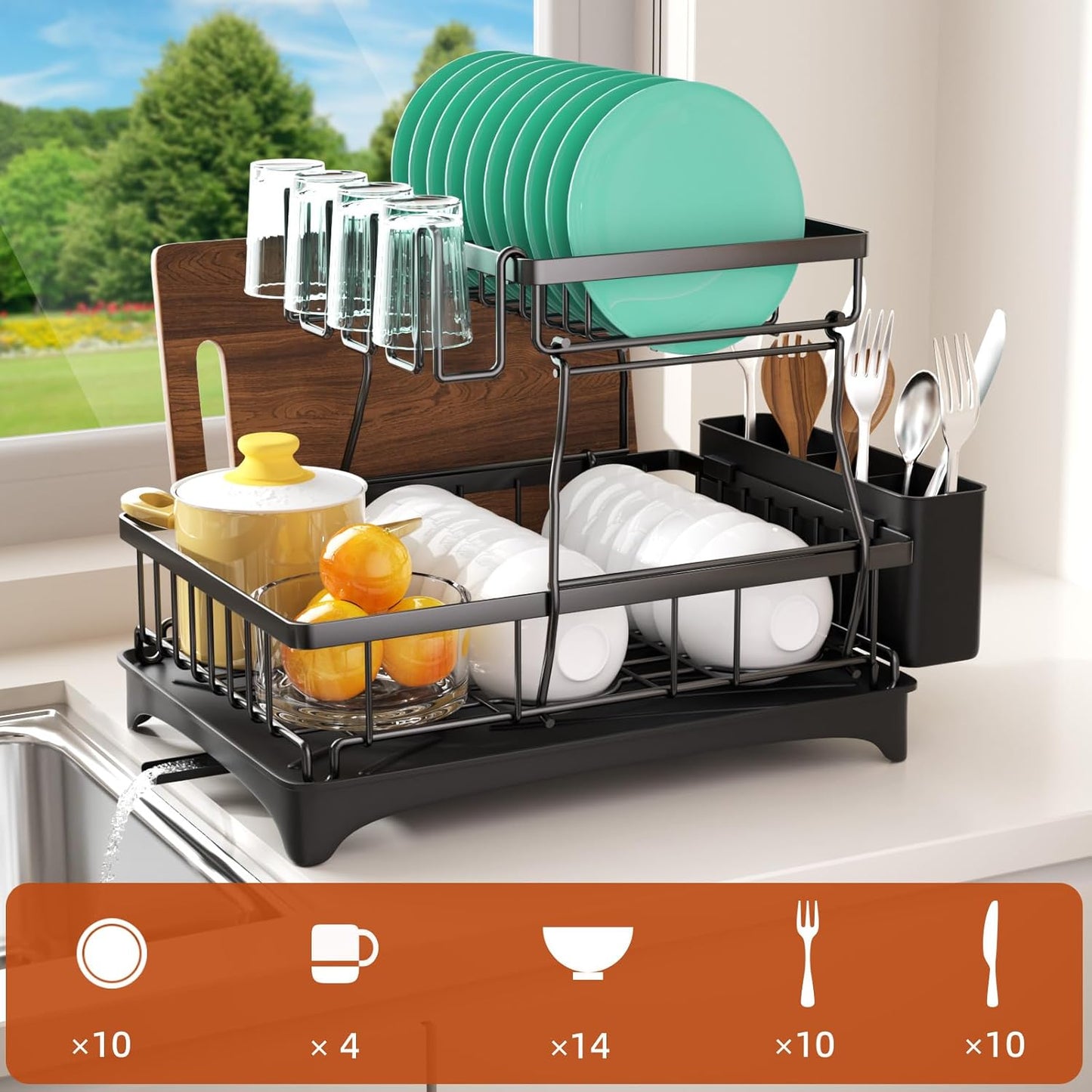 Godboat Escurridor de Platos, Escurridor de Platos de 2 Niveles con...