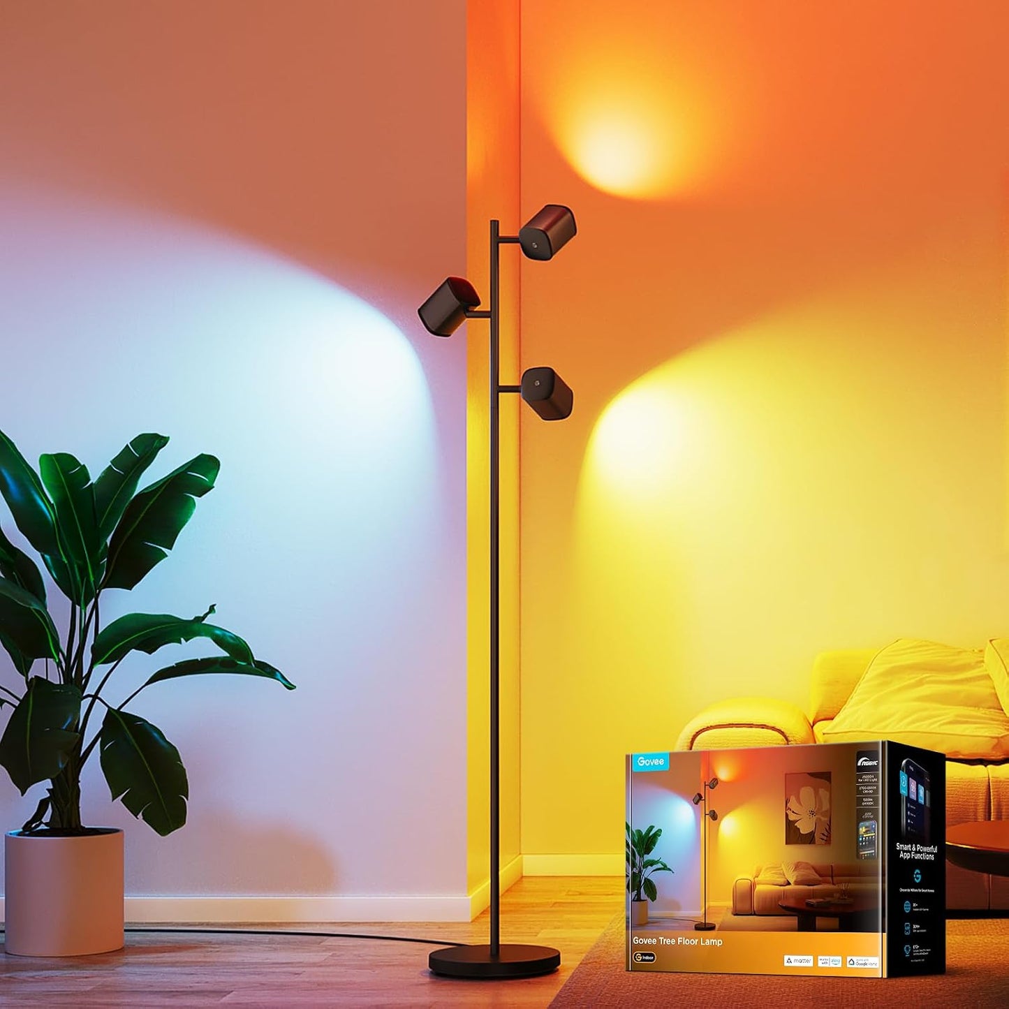 Govee Lámpara de pie de árbol con 3 luces giratorias, compatible co...