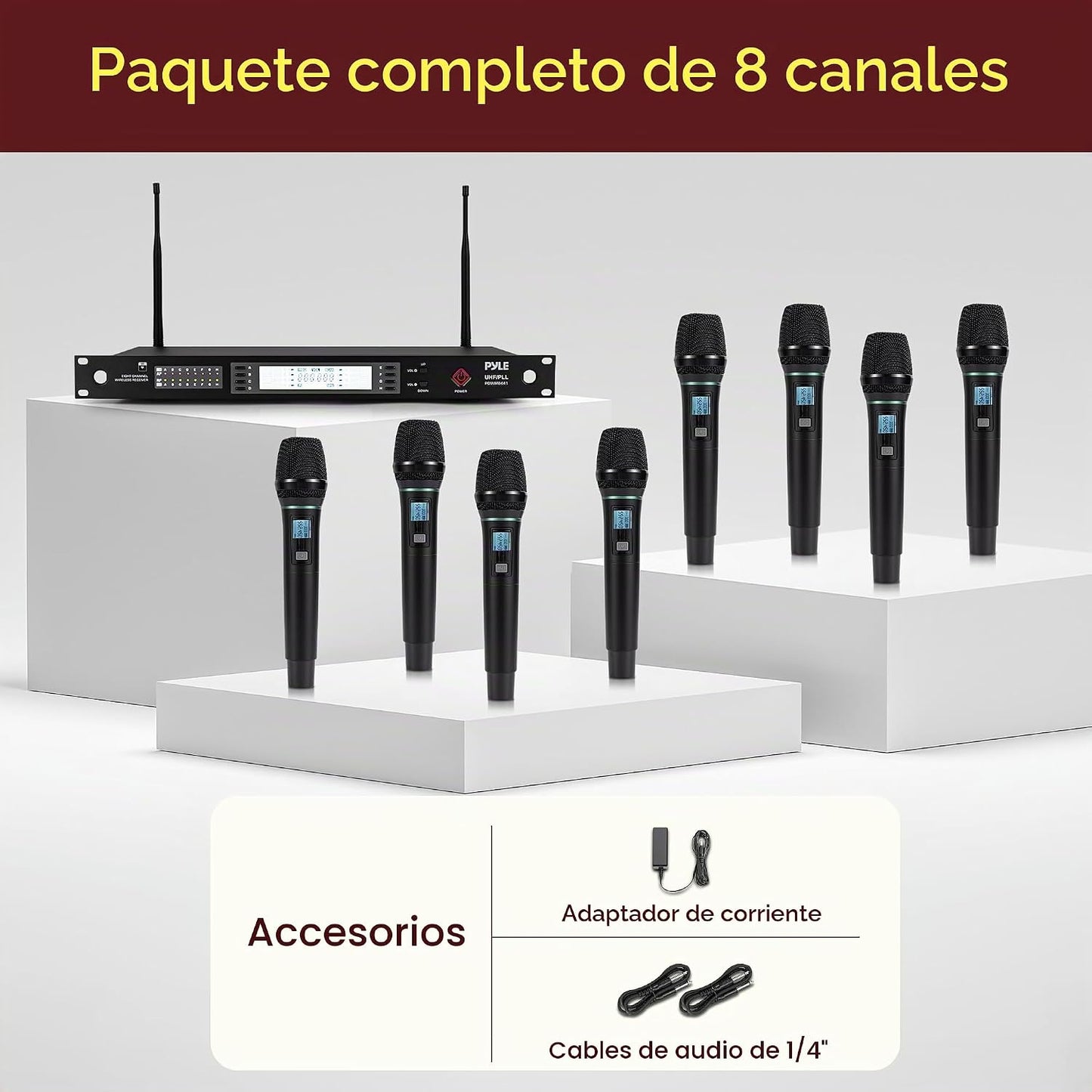Pyle Sistema de micrófono inalámbrico UHF de 8 canales con 8 micróf...
