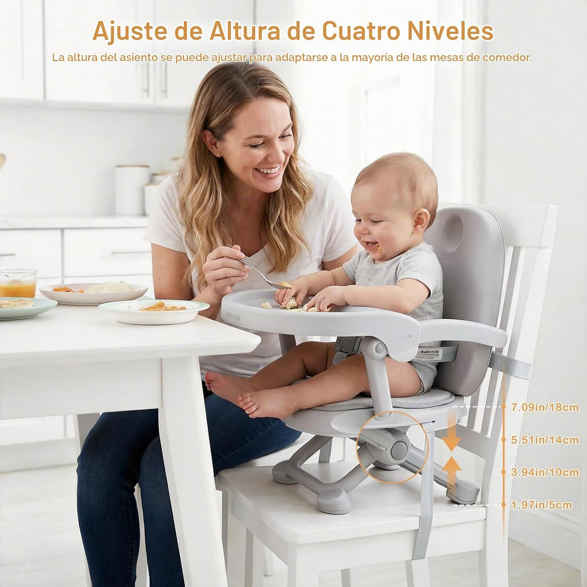 Asiento elevador para bebé para mesa de comedor con bandeja extraíb...