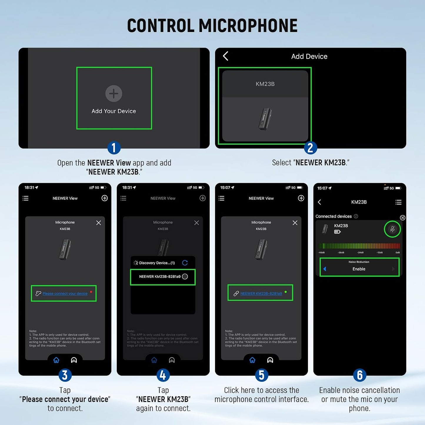 NEEWER KM23B Micrófono Lavalier Inalámbrico con Control de Aplicaci...