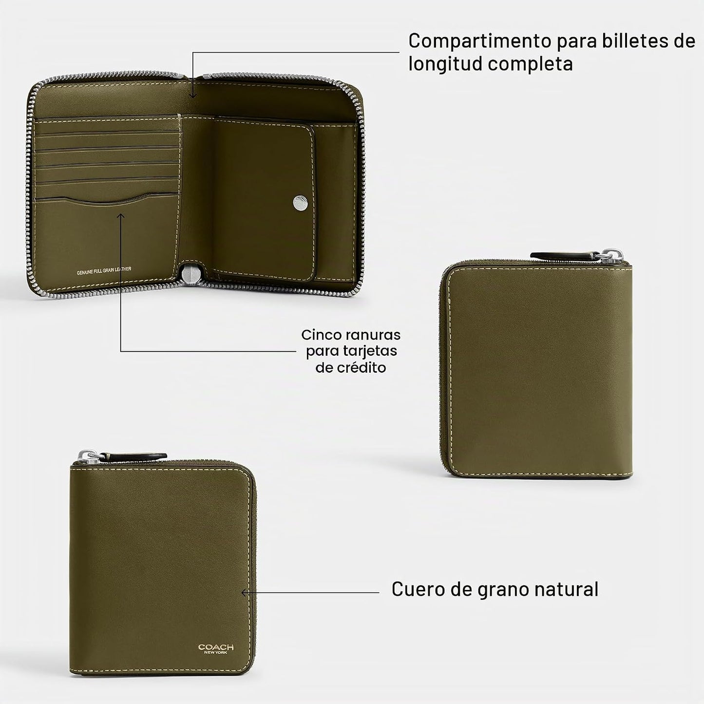 Coach Monedero con cremallera alrededor para hombre