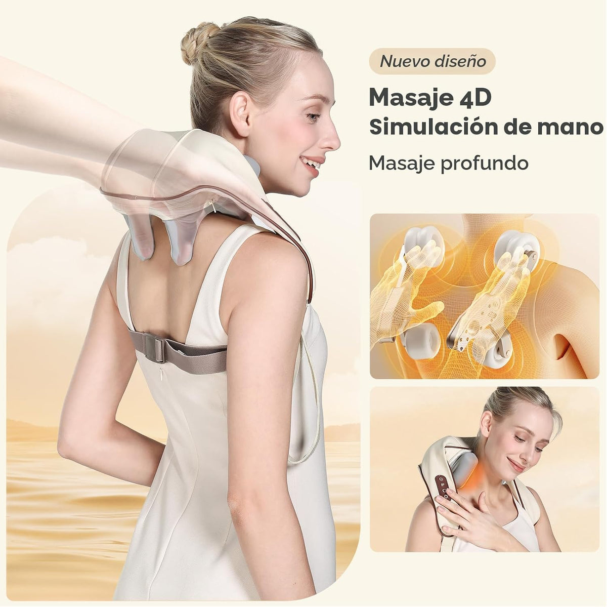 KppeX Almohada masajeadora de cuello 4D profunda inalámbrica, masaj...