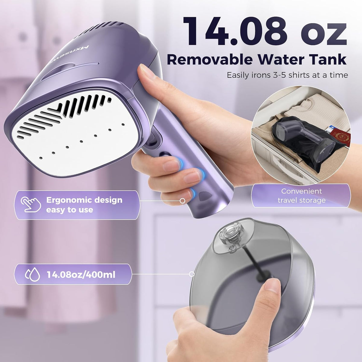Mxnsewr Vaporizador al vacío para ropa, vaporizador de mano 3500Pa...