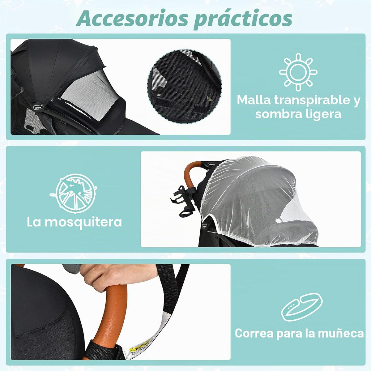 INFANS Cochecito de bebé ligero, compacto con plegado con una sola...