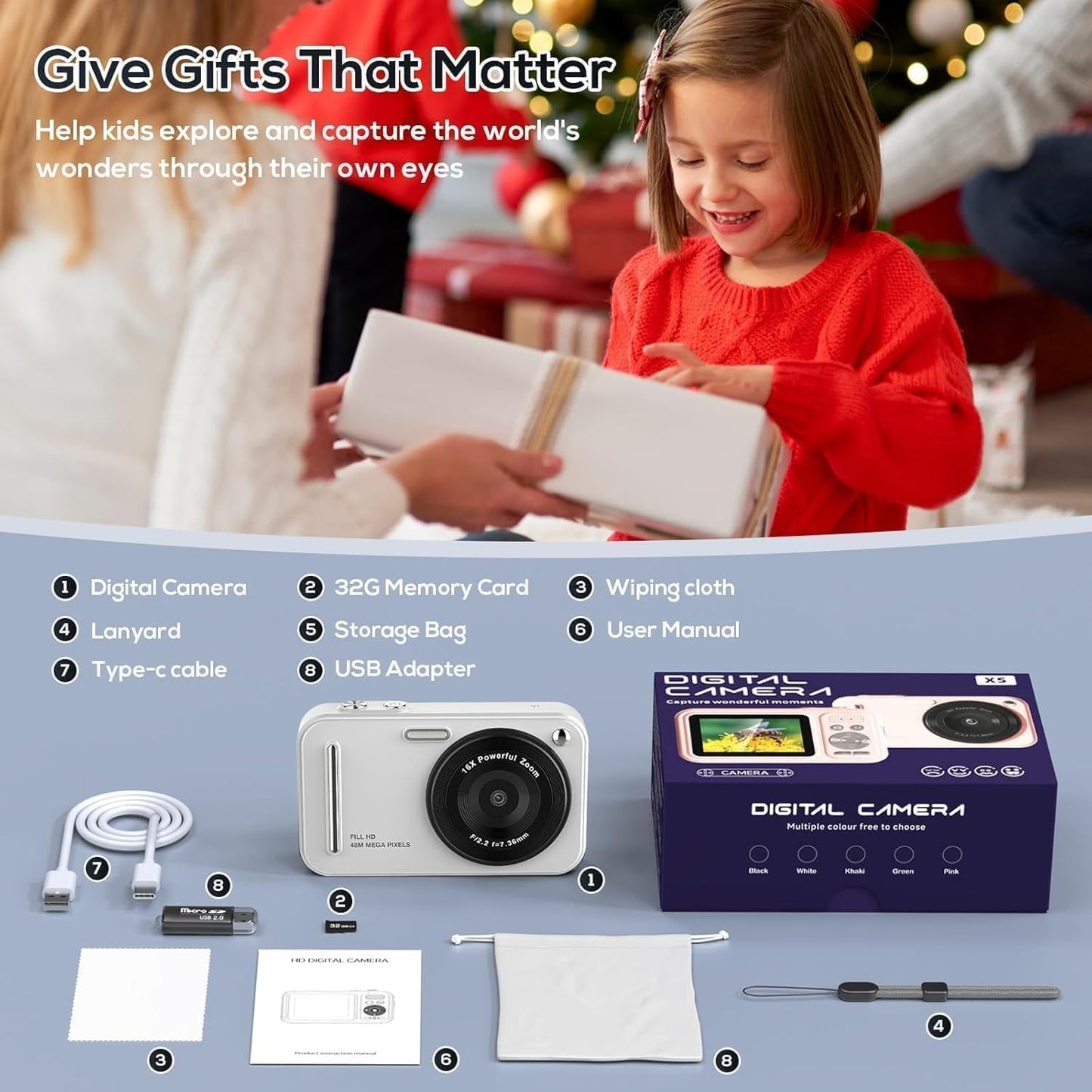 Cámara digital para niños, cámaras digitales de 48MP FHD 1080P para...