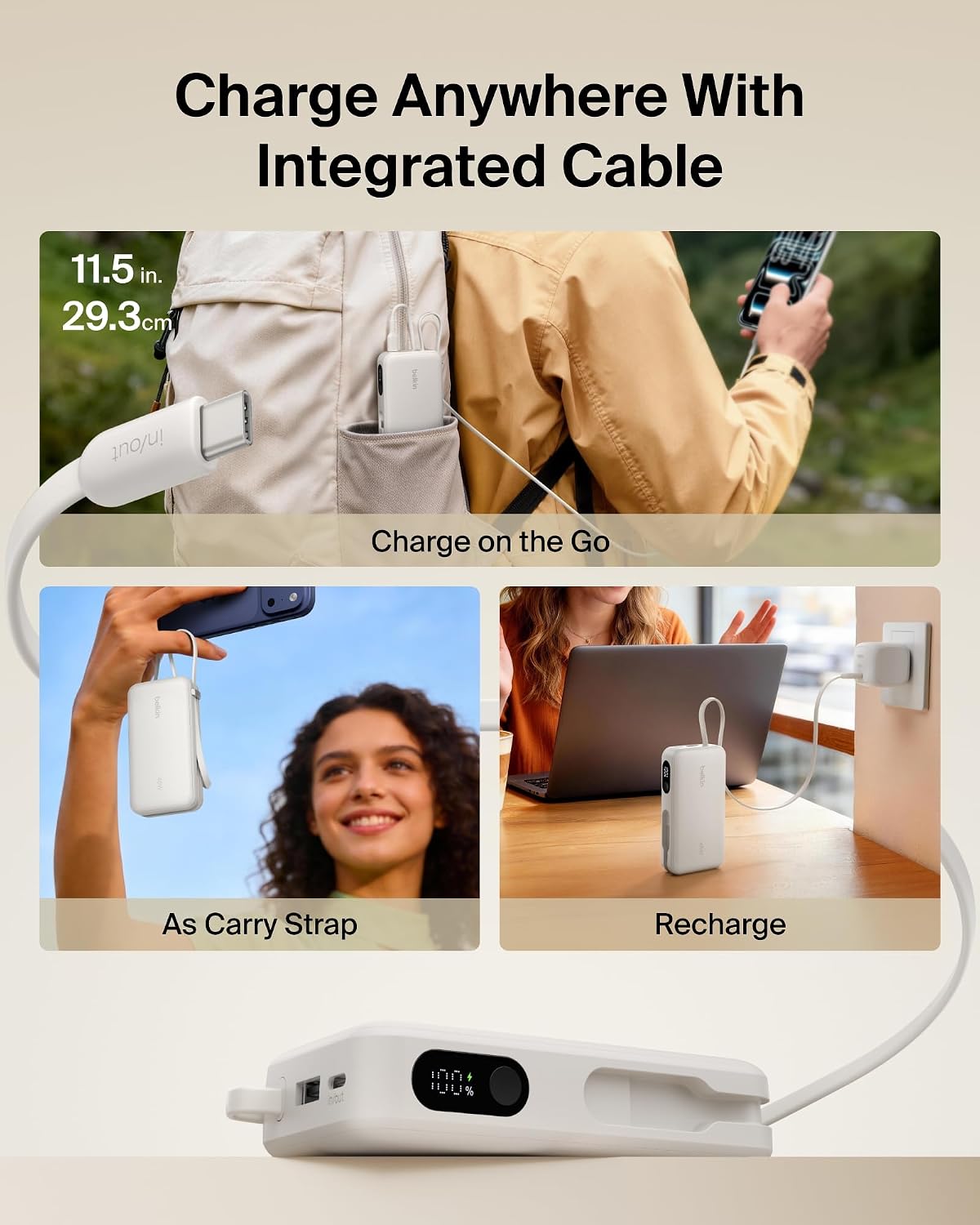 Belkin 10000mAh 45W Cargador portátil Power Bank con cable USB C in...