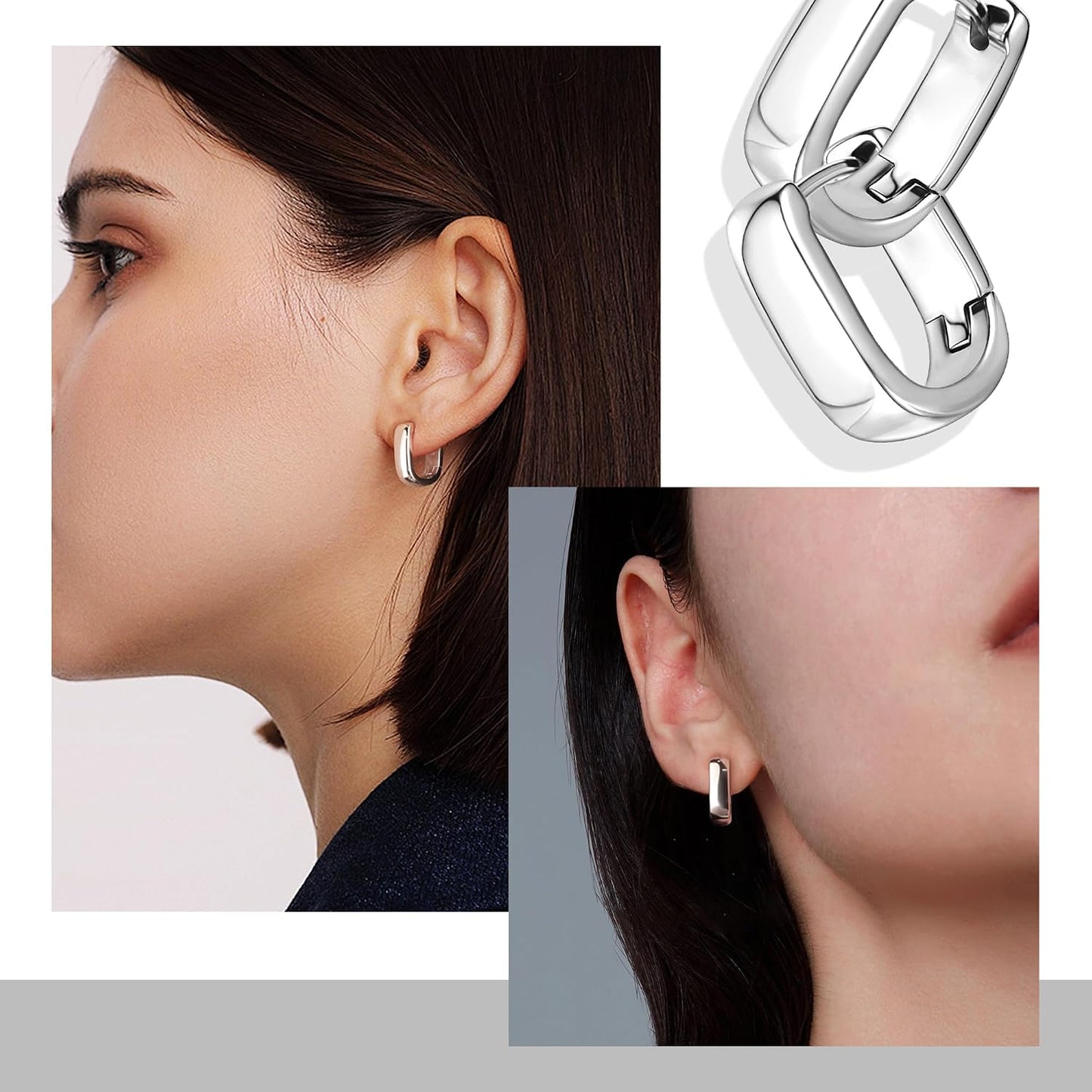 Pendientes de Plata de Ley 925 Pequeños, Pendientes Gruesos de Plat...