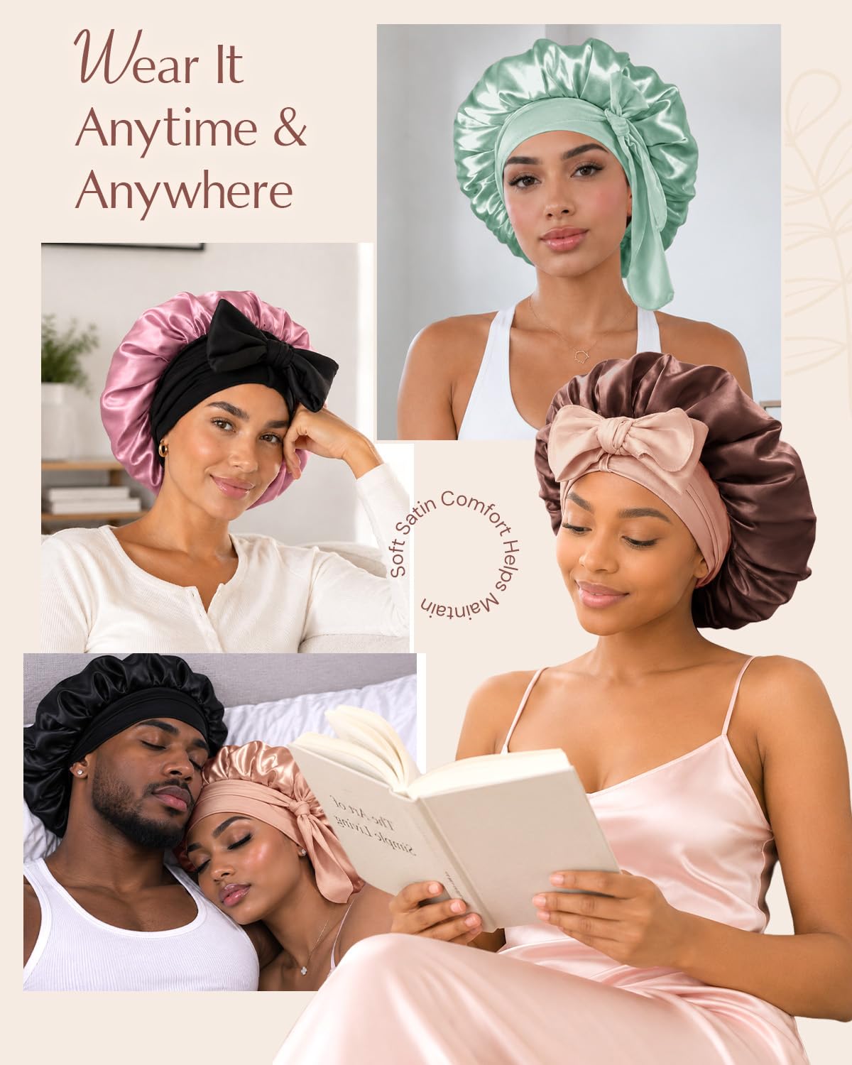 BONNET QUEEN Gorro de seda para mujeres durmiendo, ácido hialurónic...