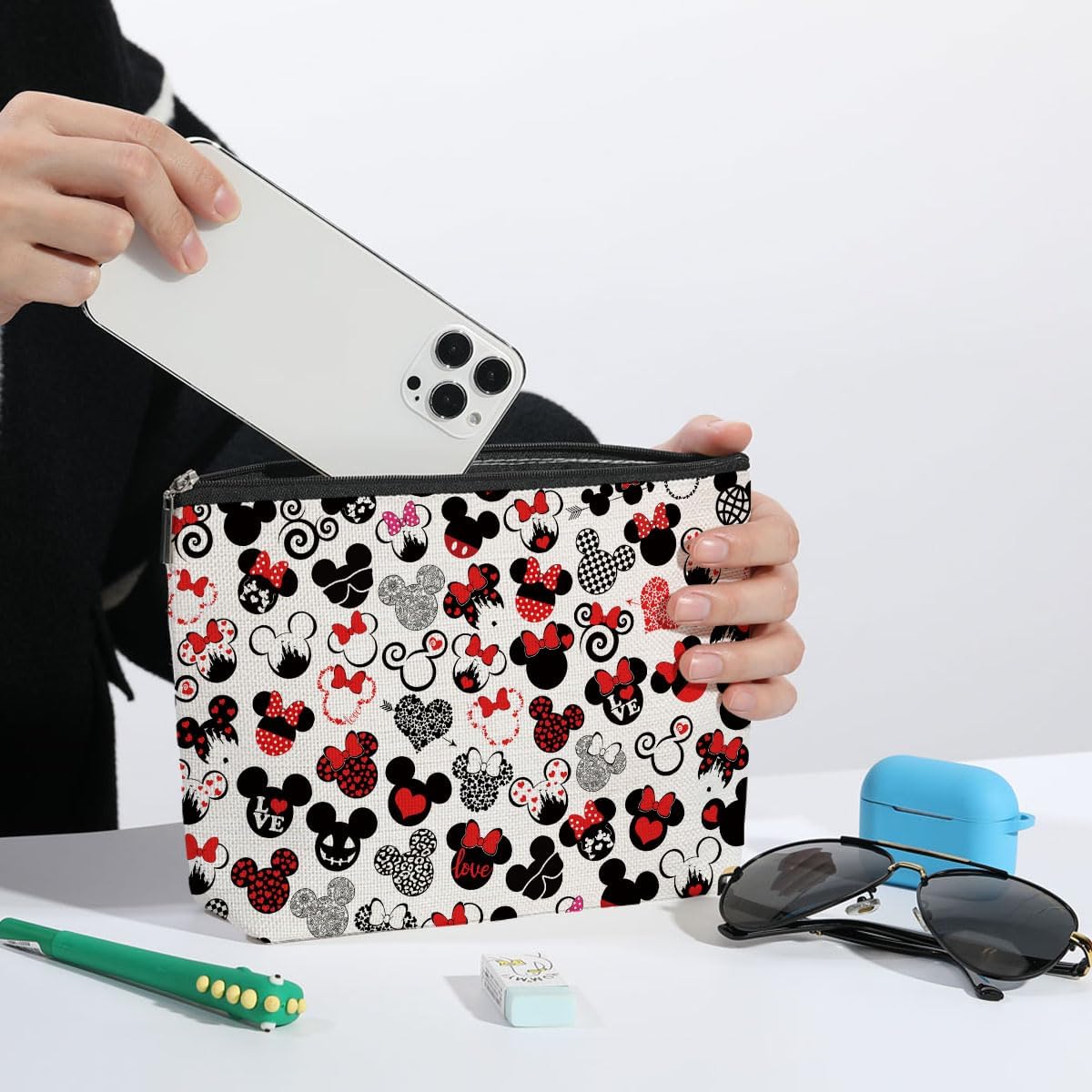 Bolsa de maquillaje con estampado de ratón de dibujos animados, bol...