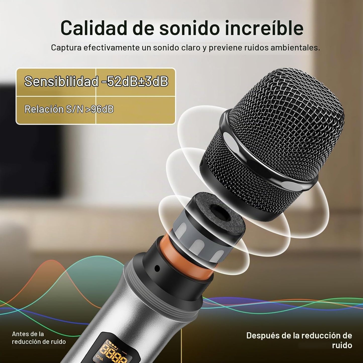 Micrófonos inalámbricos TONOR, micrófono de karaoke UHF con recepto...