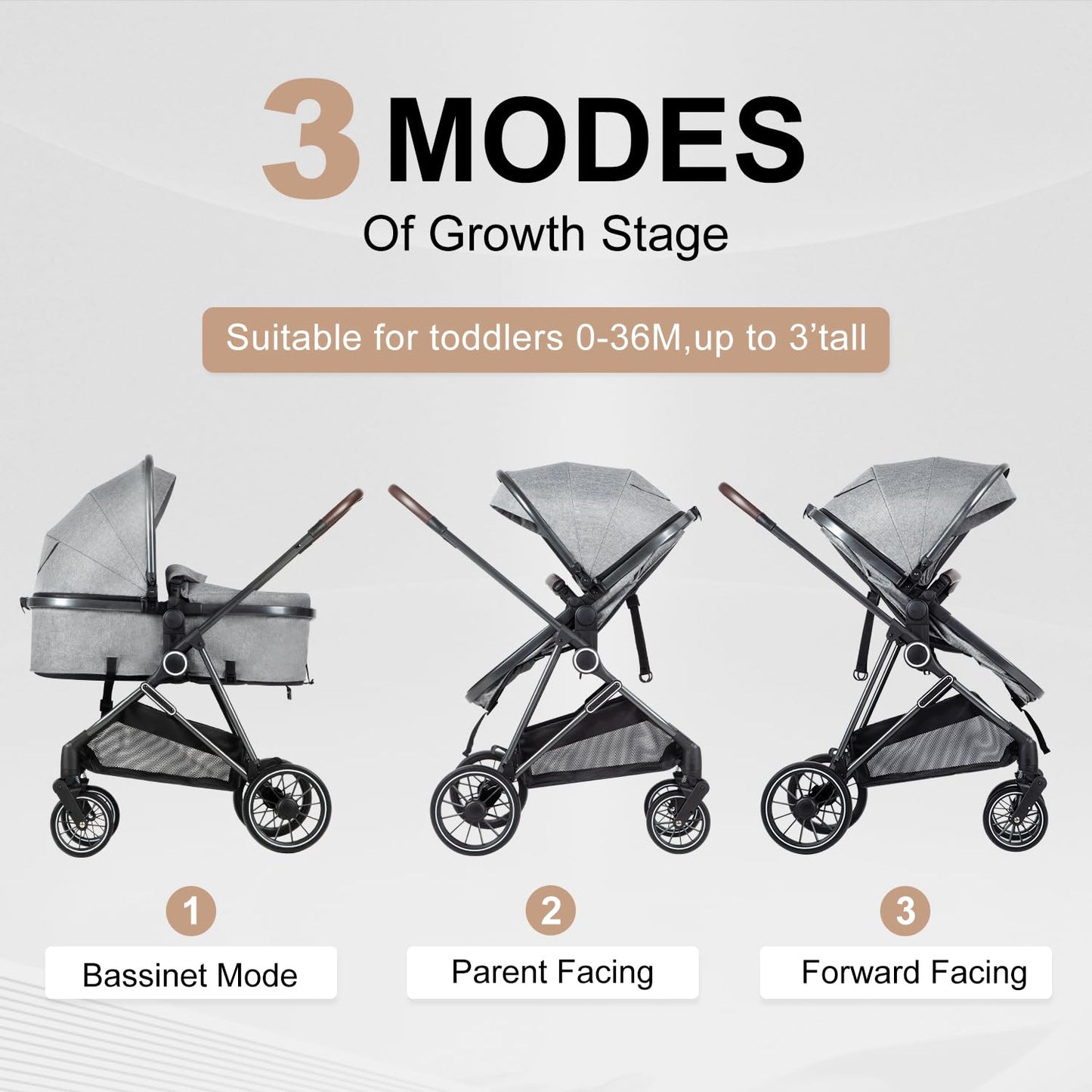 Cochecito de bebé 2 en 1 con modo moisés \u2013 Cochecito plegable...