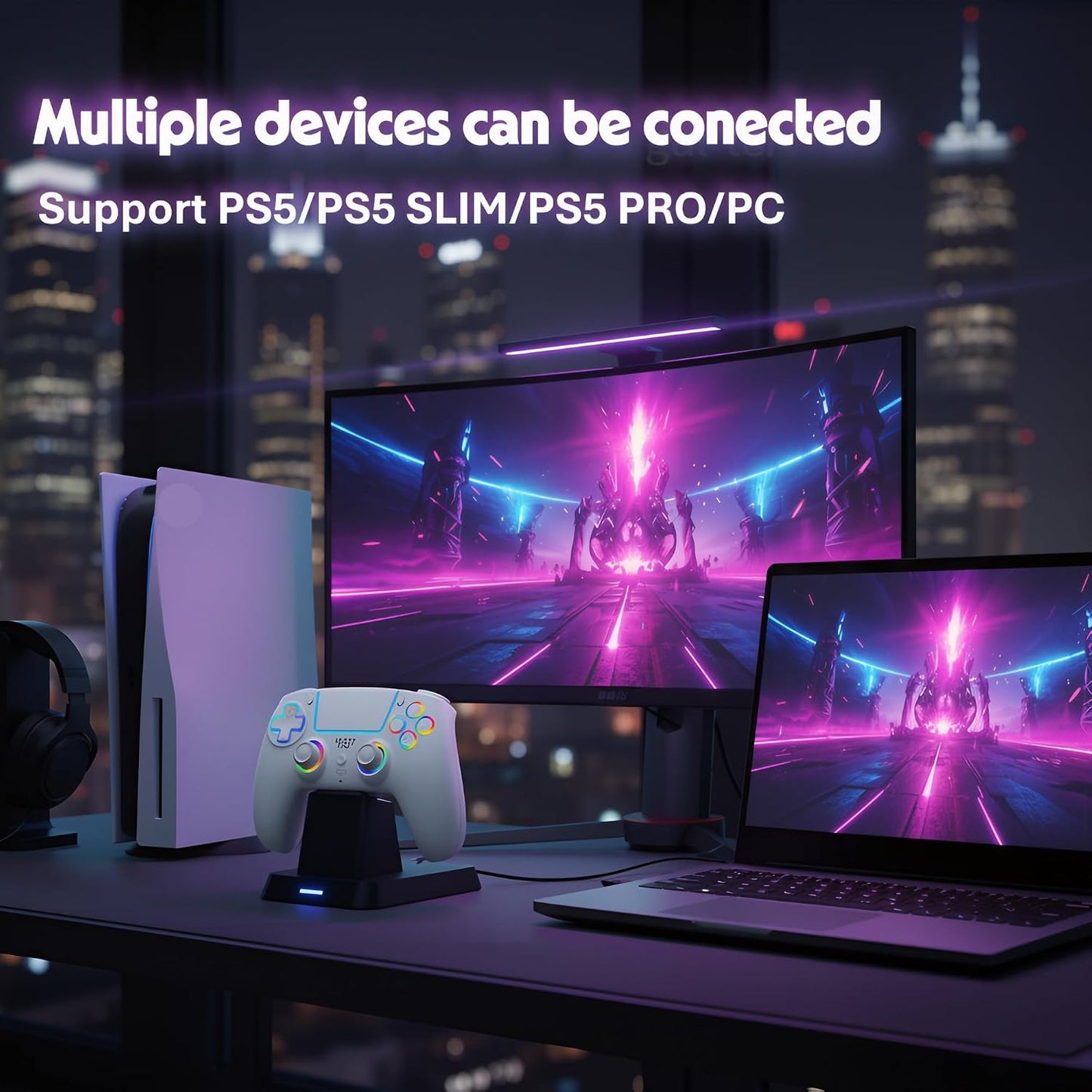 Controlador inalámbrico FLUY-E RGB para PS5\/PC \u2013 Compatible c...