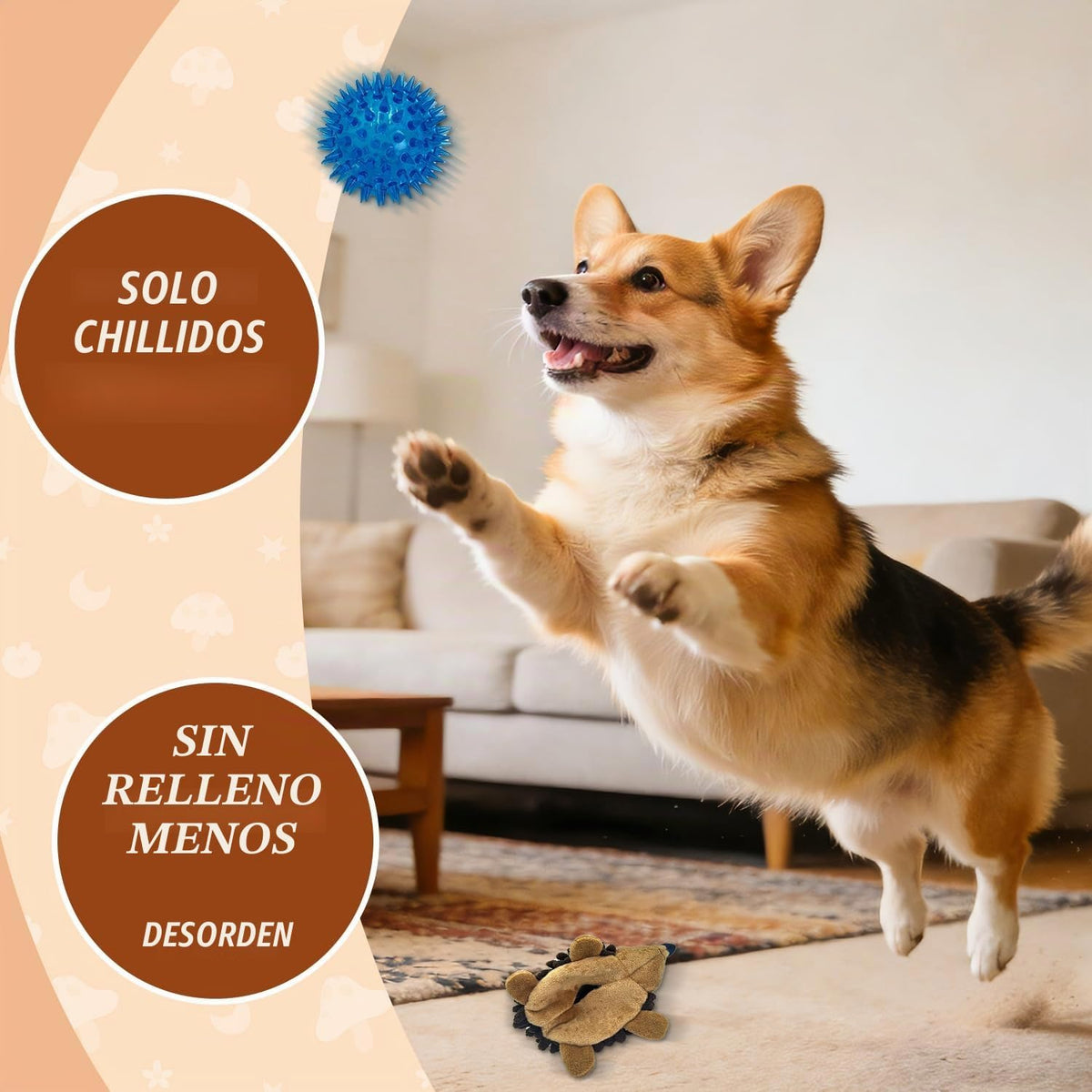 Juguetes para perros de erizo 2 en 1 sin relleno, 5 piezas, bola ch...