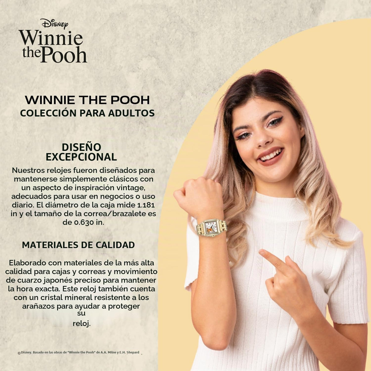 Disney Reloj clásico de Winnie The Pooh para mujer con esfera cuadr...