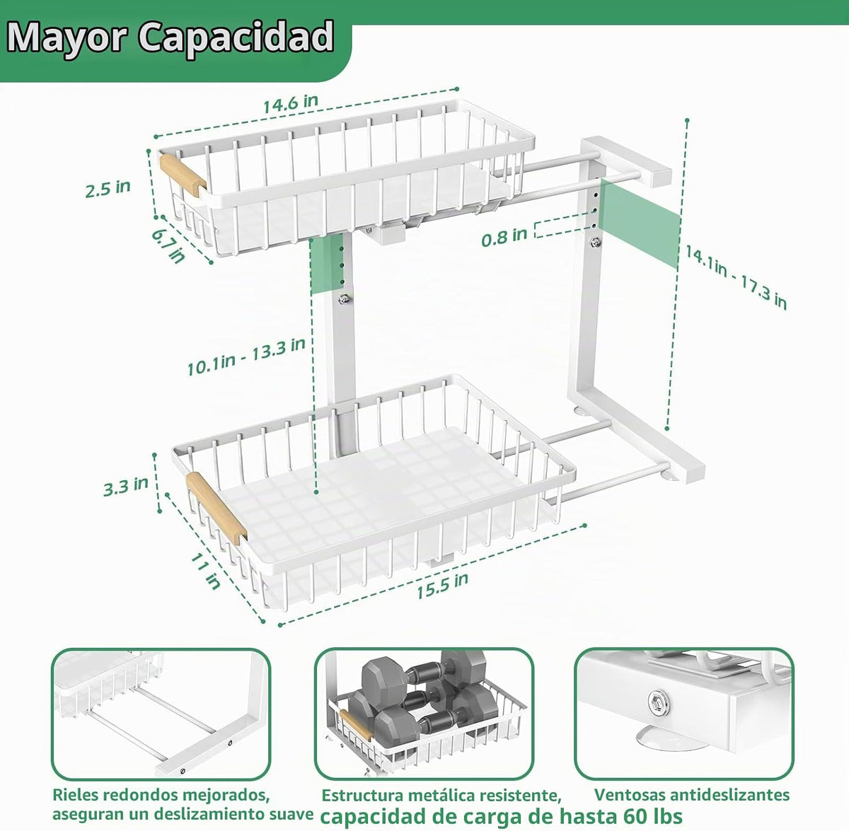 ADRIMER Organizador para debajo del fregadero, 2 unidades, organiza...
