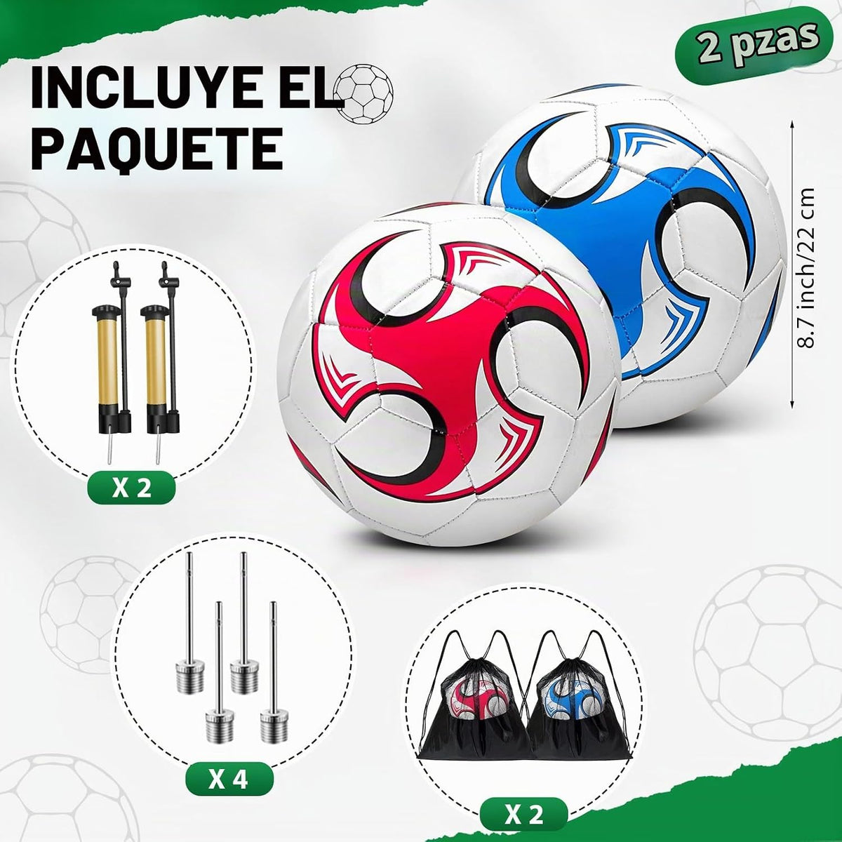 yasuwekik Paquete de 2 pelotas de fútbol desinfladas con bomba para...