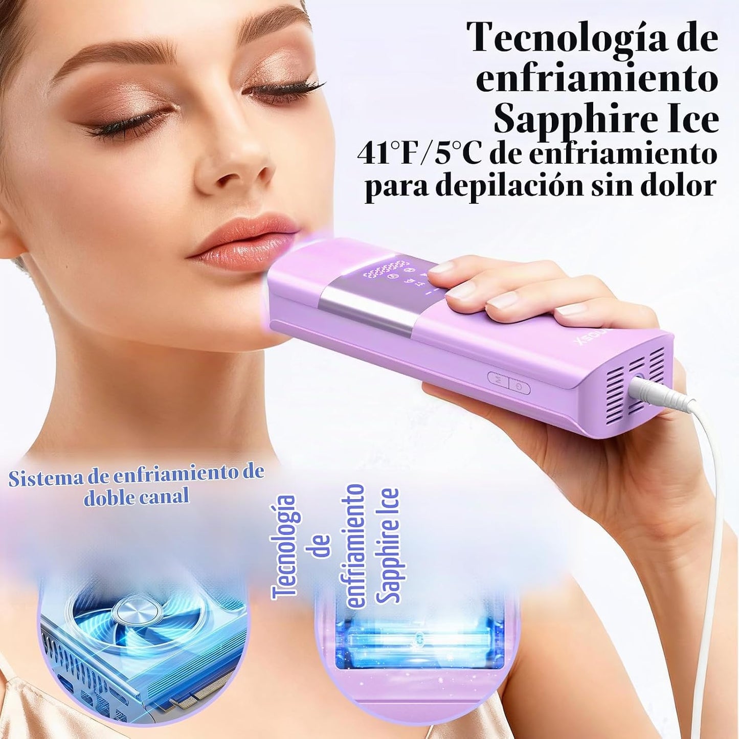 Xsoul - Depiladora láser con enfriamiento de hielo de zafiro a 5℃,...