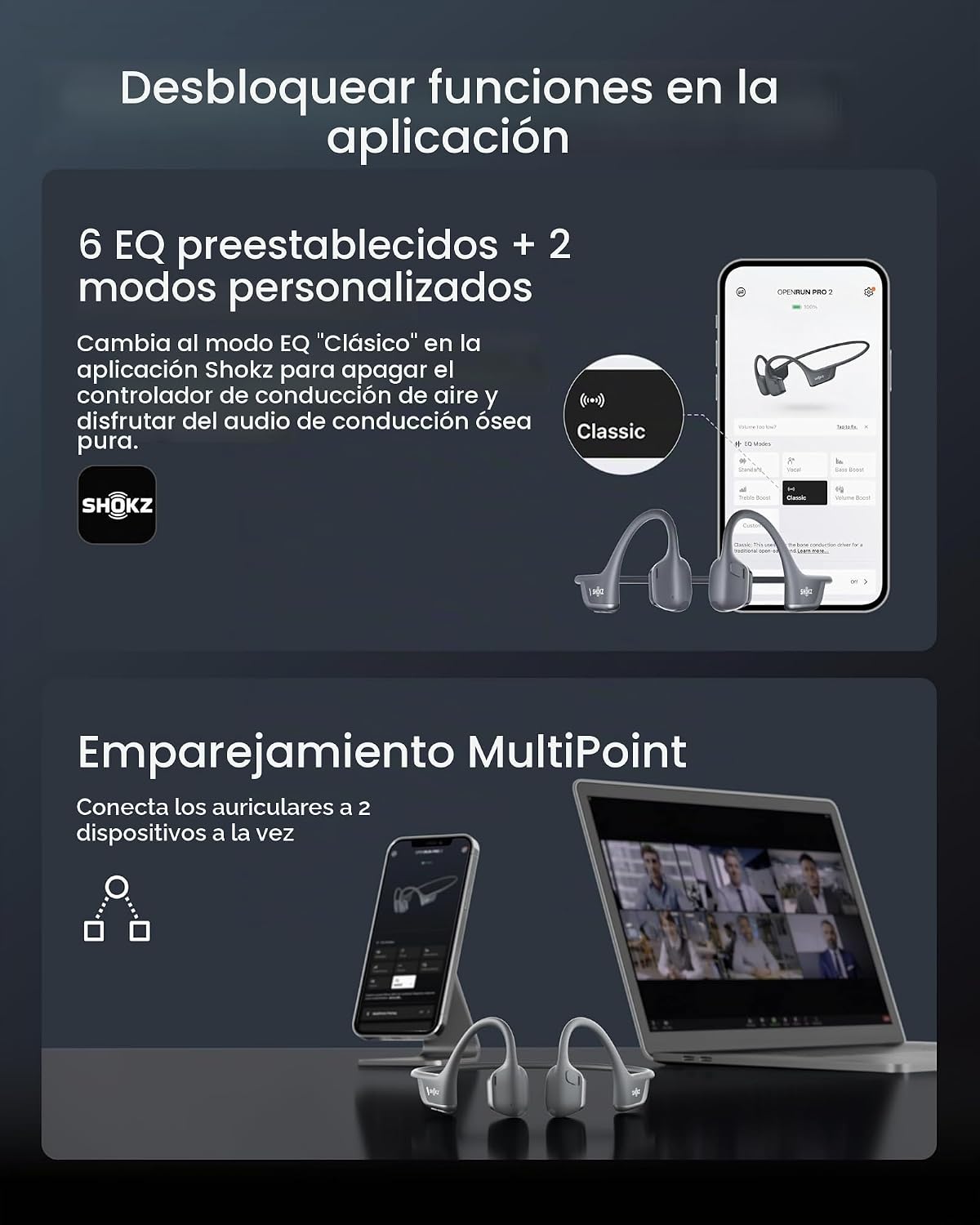 SHOKZ OpenRun Pro 2 Auriculares deportivos Bluetooth con conducción...
