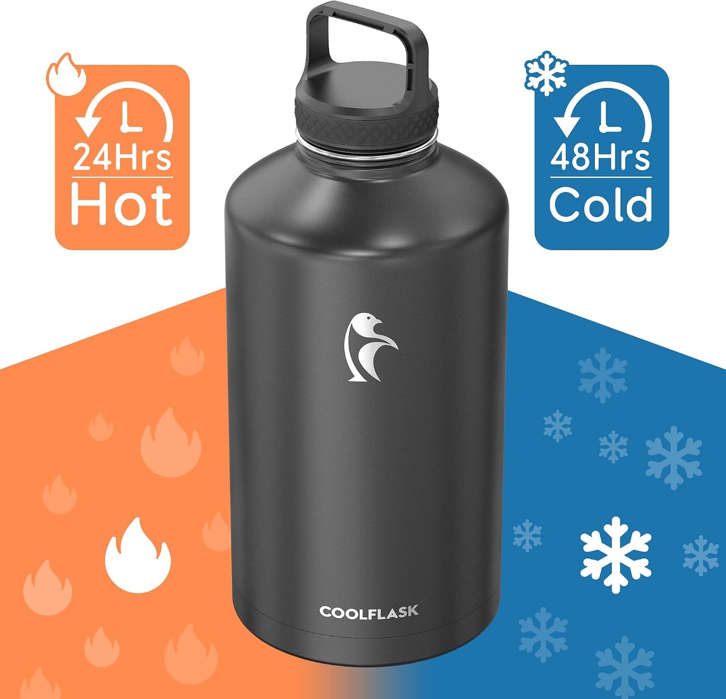 Coolflask Botella de Agua de un Galón Aislada con Popote y 3 Tapas,...